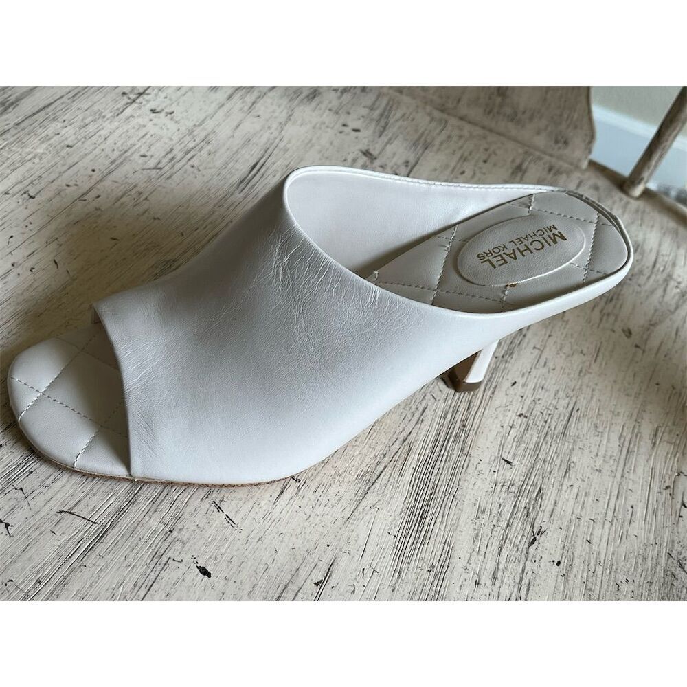 Michael Kors Women's Ivory Leather Slide Sandals Size 7 Stiletto Heel​